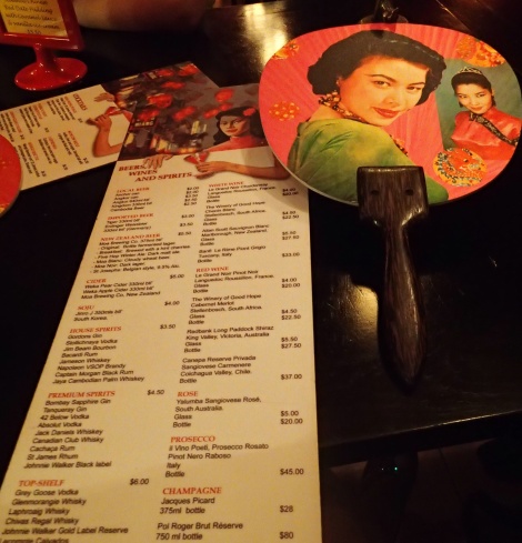 The drinks menu at the funky Miss Wong